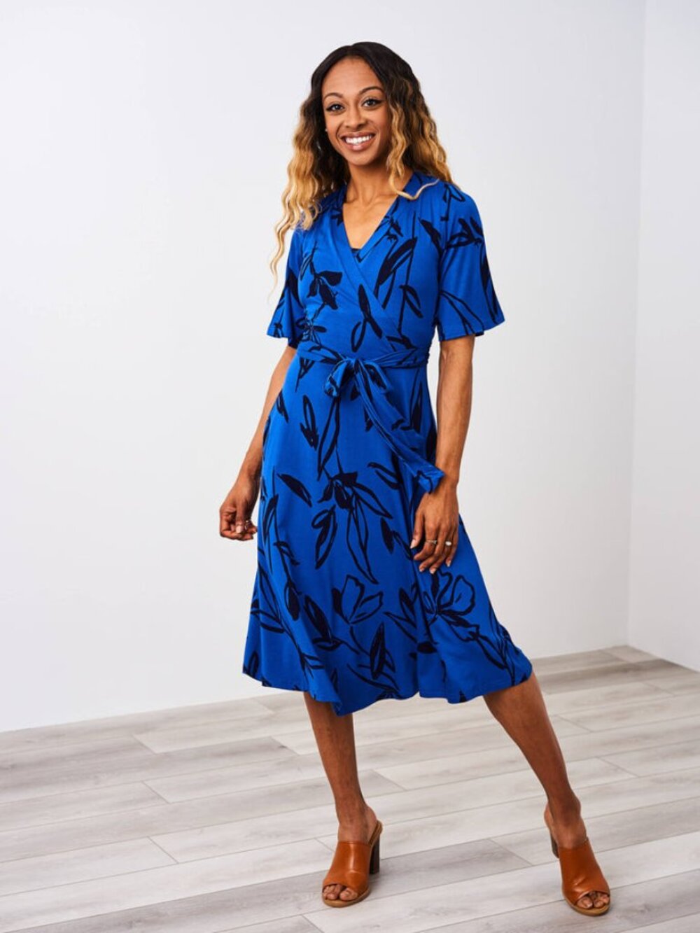 latched mama nursing midi wrap dress